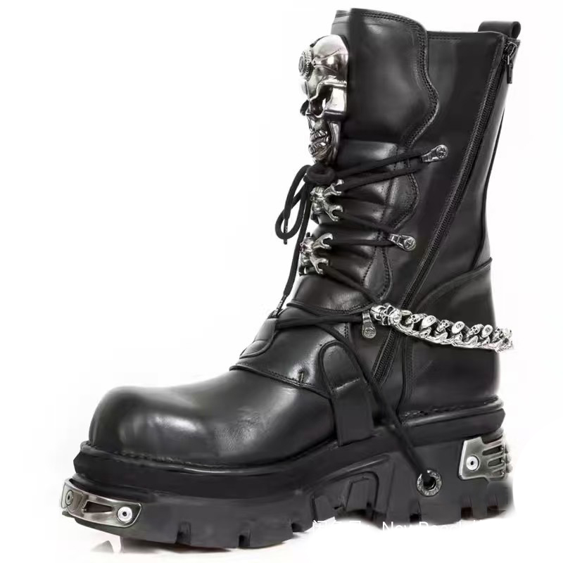 패션 남자 정품 가죽 오토바이 부츠 고스 해골 펑크 새 - Motorcycle Chain 리뷰 및 가격