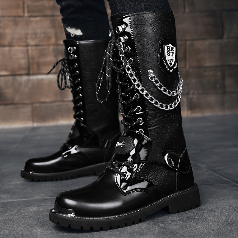 남성 플러스 사이즈 캐주얼 하이탑 부츠 봄 가을 신상  - Motorcycle Chain 리뷰 및 가격
